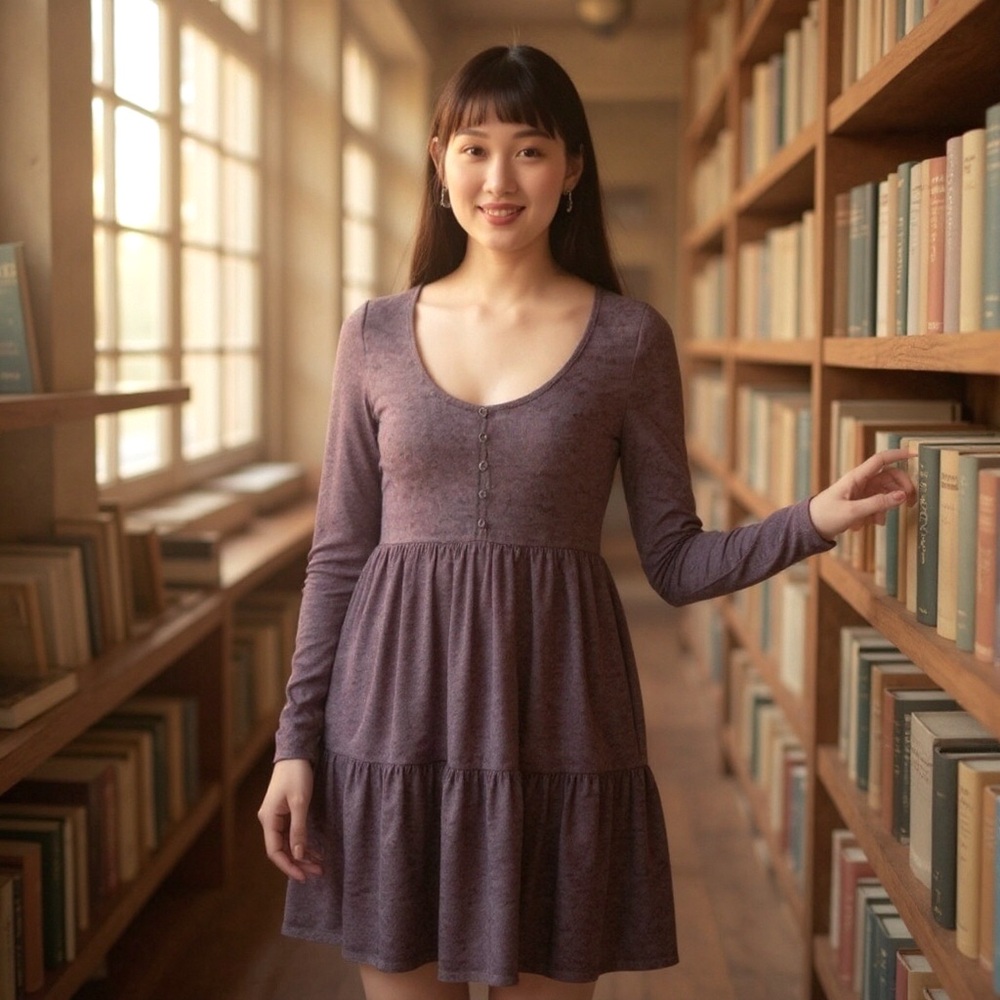WILD FABLE Long Sleeve Scoop Neck Tiered Babydoll Mini Dress